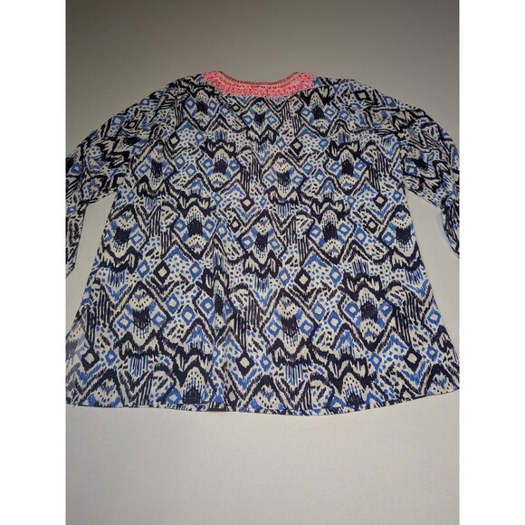 Lilly Pulitzer XL100% Silk Blue Renato Tunic Top Shirt Beaded Neckline Embellish - Picture 7 of 14
